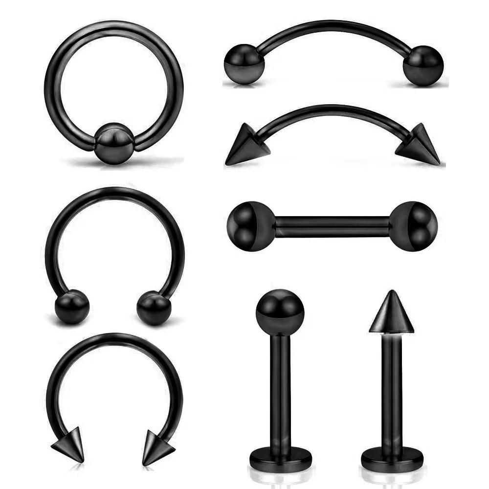 8-teiliges Piercing-Set aus Edelstahl: Lippenstecker, Augenbrauenstecker, Ohrstecker, Nasenring, Lippenringschmuck