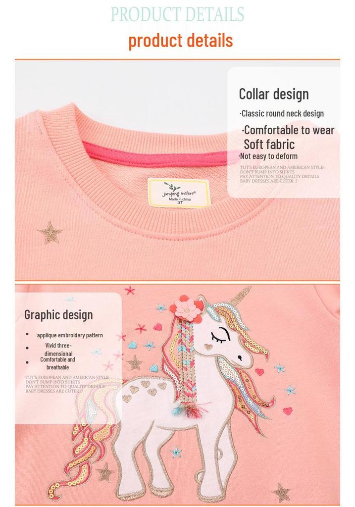 New Arrival: Girls' Autumn Hoodie with Cute Unicorn Cartoon Embroidery - European & American Style
