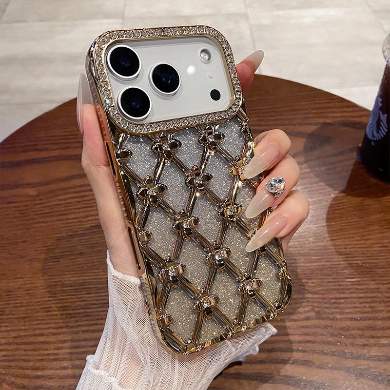 Luxury Glitter Diamond Gold Electroplated Case for IPhone 16 17 Air 12 13 14 15 Pro Max Camera Protection Cases Cover