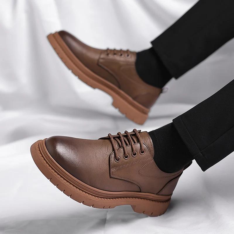 Fashion Men Derby Shoes Lace Up Oxfords Hole British Summer Office Casual Business Dress Shoes Men Leather Fashion Wedding Shoes