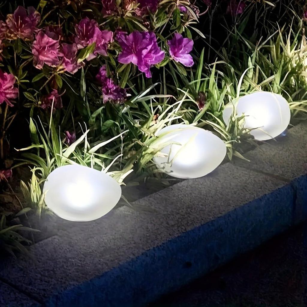 1Pcs Solar-Powered Pebble Garden Decorative Lights, Warm/White Light, Outdoor Patio Walkway Garden Decorations