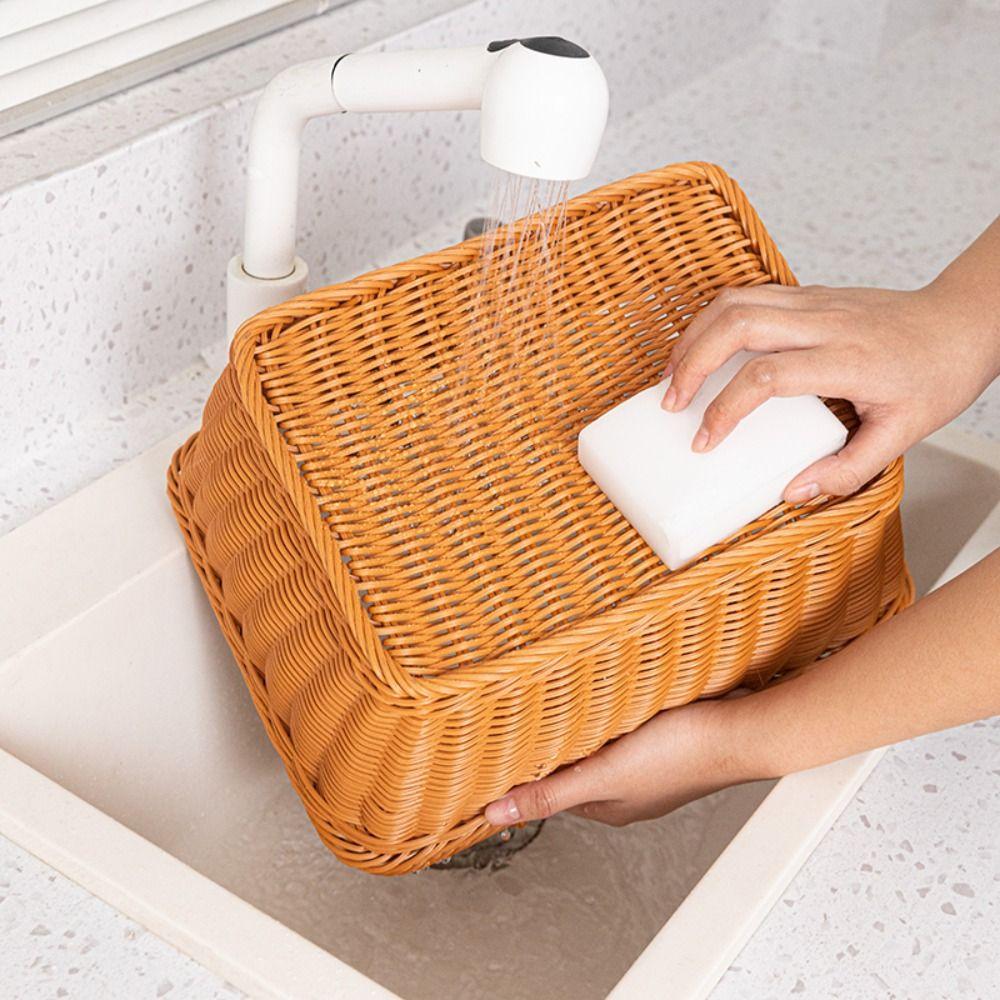 Woven Pattern Kitchen Storage Basket Plastic Bread Fruit Tray Display Basket  Home Shop Hotel
