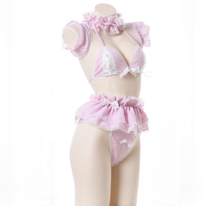 Japanese Lolita Cute Maid Uniform Kawaii Anime Sexy Bunny Girl White Pink Anime Role Play Lingerie Outfits Underwear