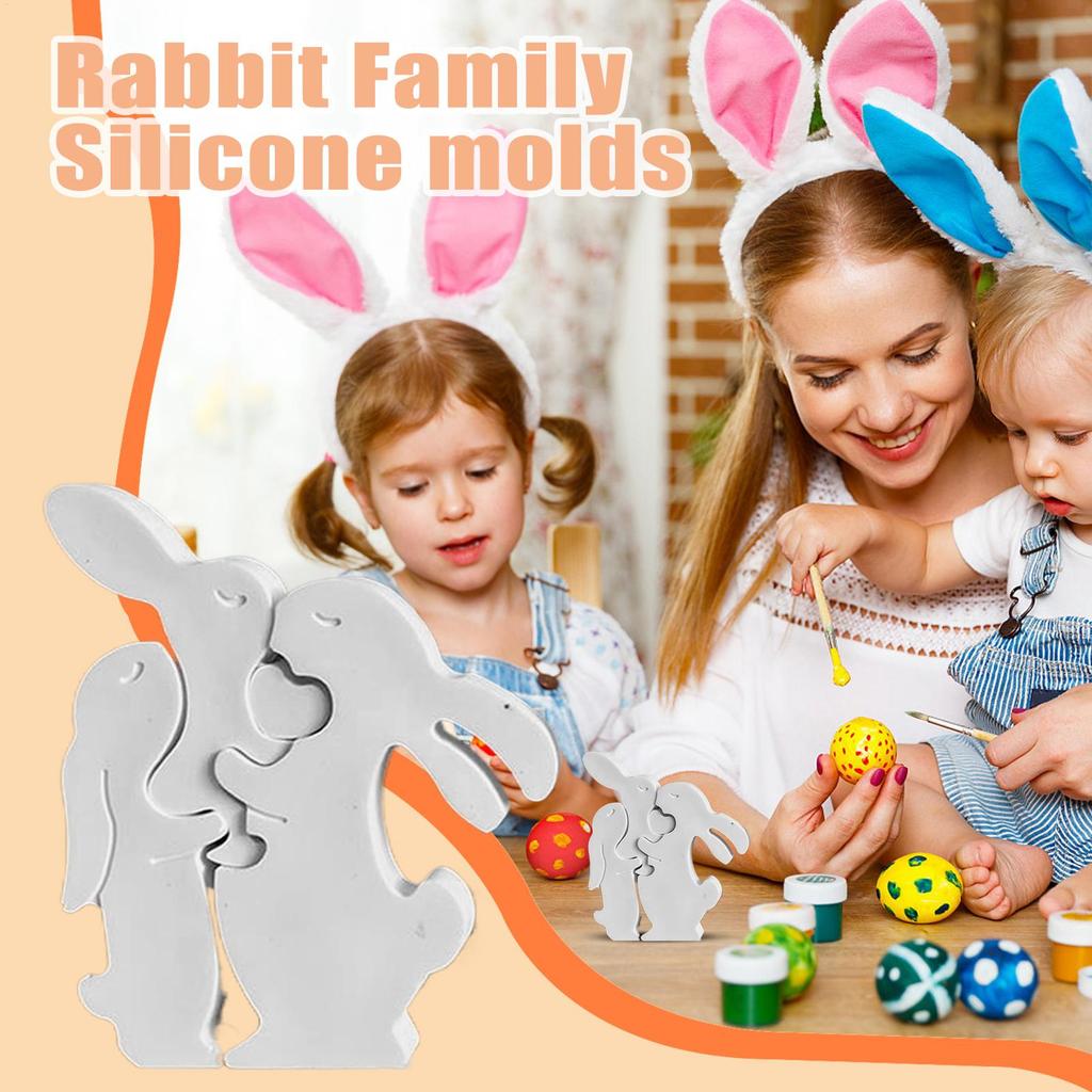 Bunny Silicone Mold Family Rabbit Epoxy Mould Silicone Rabbit Mold For Spring Holiday Home Decoration Arts Crafts Gypsum
