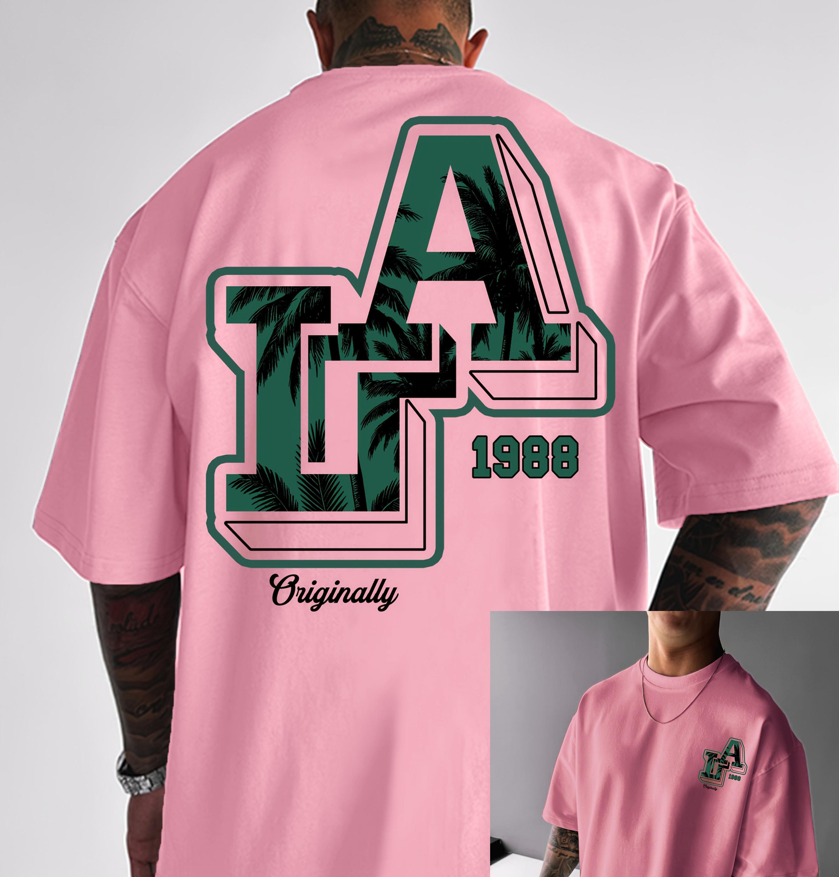 Summer Mens 100 Cotton Fashion Casual Loose ShortSleeved Los Angeles Lettering Print TShirt Trendy and Personalized S