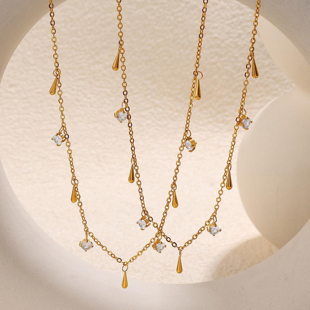 

European and American, Gentle and Sweet Wind Inlaid Zircon Pendant Necklace, 18K Gold-plated Summer, Collarbone Chain. 45CM
