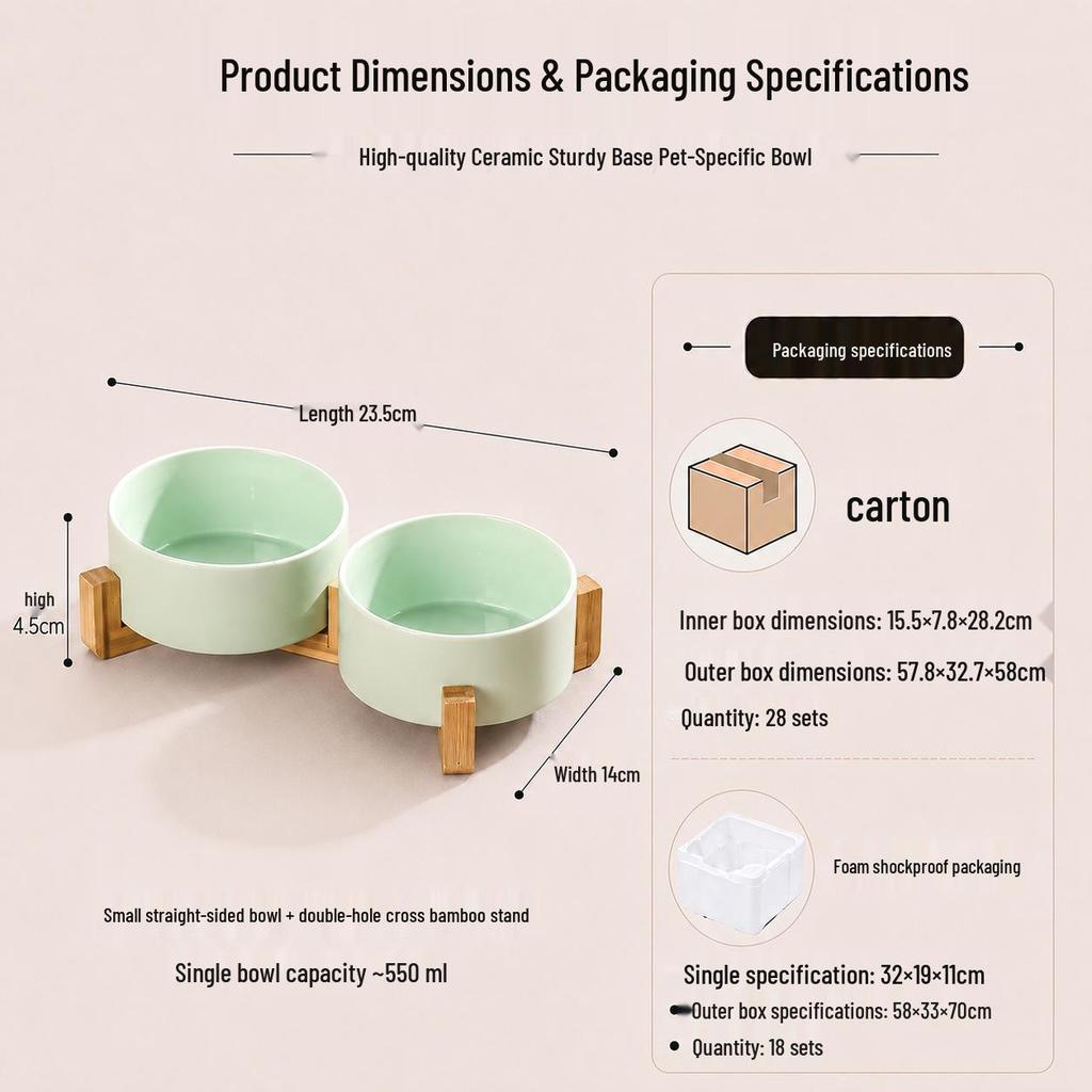 Non-Tip Ceramic Cat & Dog Bowl Set - Easy To Clean, Two-in-One Design
