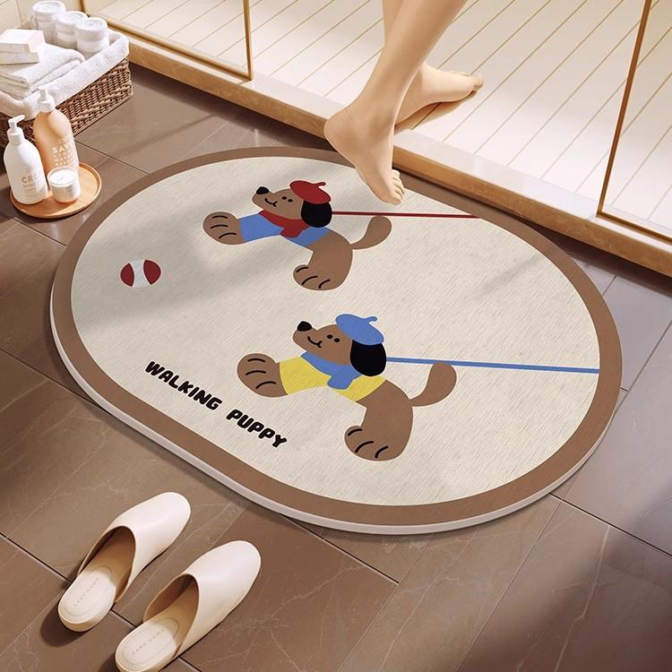 Cartoon hard diatom mud floor mat bathroom suction board non-slip quick-drying mat toilet door toilet floor mat foot mat