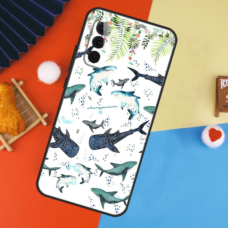 Cartoon Shark Case For Samsung Galaxy A16 A26 A36 A56 A17 A55 A35 A15 A52 A32 A12 A53 A33 A13 A14 A34 A54
