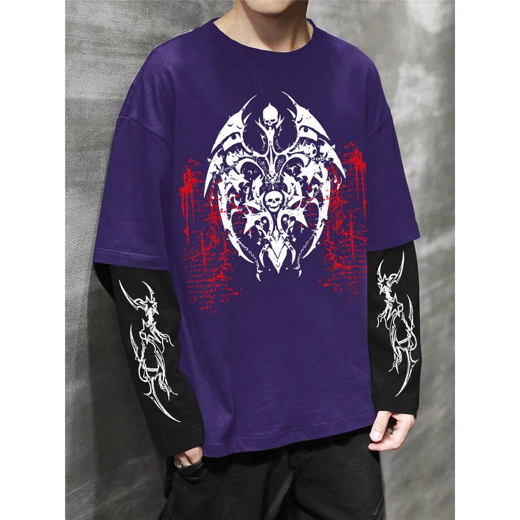 Men'S High Street Hip-Hop Dark Style Double Sleeve Print T-Shirt, a Fashionable New Arrival for Spring