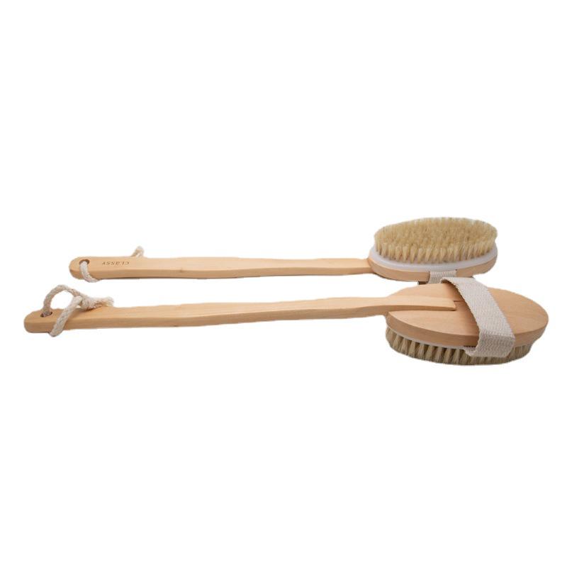 Kartáč na tělo s dlouhou rukojetí z kančích štětin pro suché kartáčování a exfoliaci