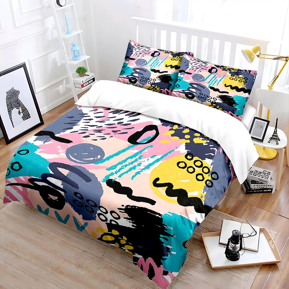 Abstract graffiti colorful pattern background Bedding Set for Kids Luxury Gift 3pcs Digital Print Comforter Set Soft Comfortable