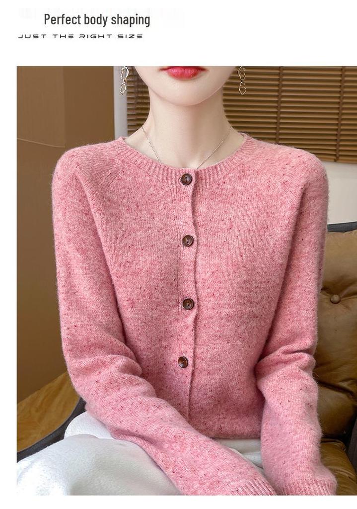Women's Polka Dot Wool Cardigan, Round Neck, Single-Breasted, Korean Style Loose Fit for Autumn/Winter