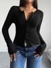 Women's Tops Y2K Solid Color Slim Cardigan Button Long Sleeve T-Shirt