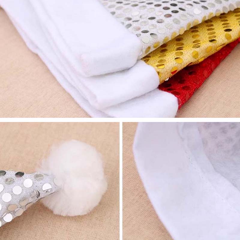 WTEMPO Solid Color Sequined Adult Christmas Hats Christmas Decorative Hats Santa Claus Hats Christmas Party Performance Decorative Hats