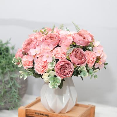 Pink Silk Artificial Peony Flowers Ball Chrysanthemum High Quality Bouquet Home Wedding Outdoor Garden Arrange Fake Floral Decor