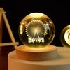 3D Art Nebula Laser Carving Solar System Moon Planet Nights Lamp LED Glowing Crystal Glass Globe Ball Wood Base Night Light