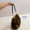 Women Faux Fur Shoulder Bag Soft Fluffy Plush Hobo Handbag with Chain Strap,Autumn Winter Fashion Ruched Underarm Bag Casual Daily Shopping Crossbody