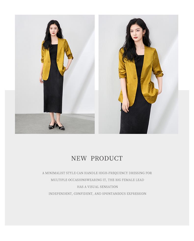 Women's Light Luxury Jacquard Ruched Sleeve V-Neck Lace Blazer