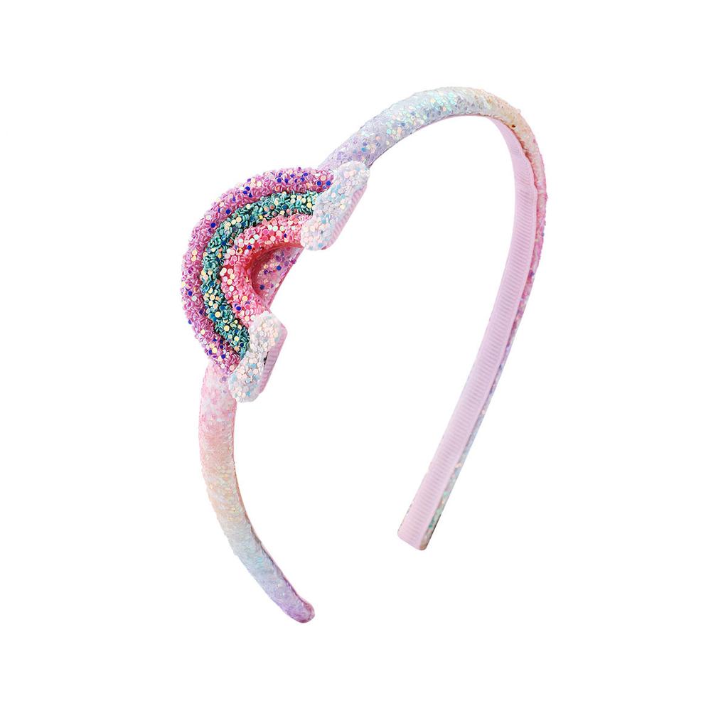 Fasce per Capelli Arcobaleno Cucite con Paillettes, Fatte a Mano, per Bambini, Vendita Calda Transfrontaliera, Tessuto Semplice Fresco Dolce per Esibizioni