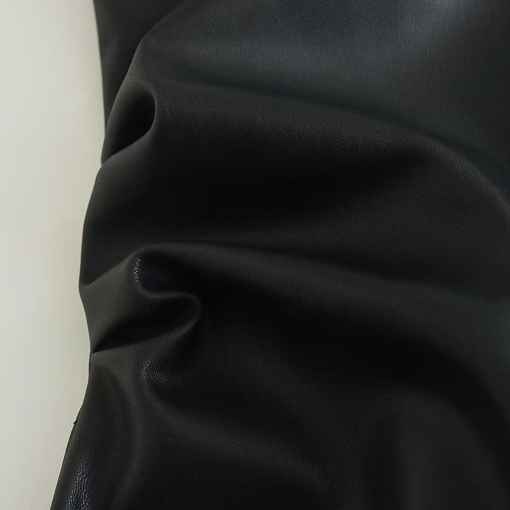 2025 Spring Women's Sexy One-Shoulder Faux Leather Midi Dress