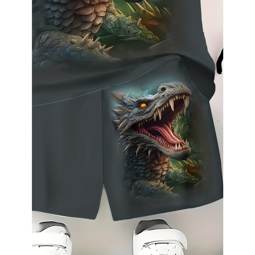 Boys' Set of Fashionable 3D Printed Casual Pullover, Short Sleeved Shorts, T Sports Shirt, Boys' Outdoor T-shirt Shorts Set