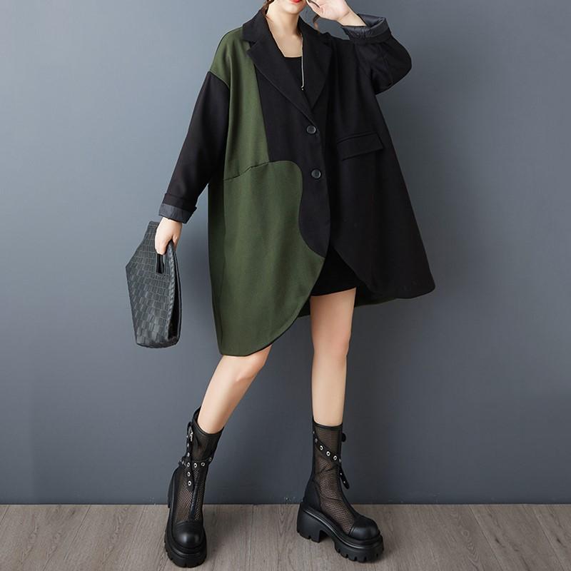 

Женские повседневные блейзеры оверсайз с длинным рукавом, свободные, винтажные, для осени и весны, куртка зелёный