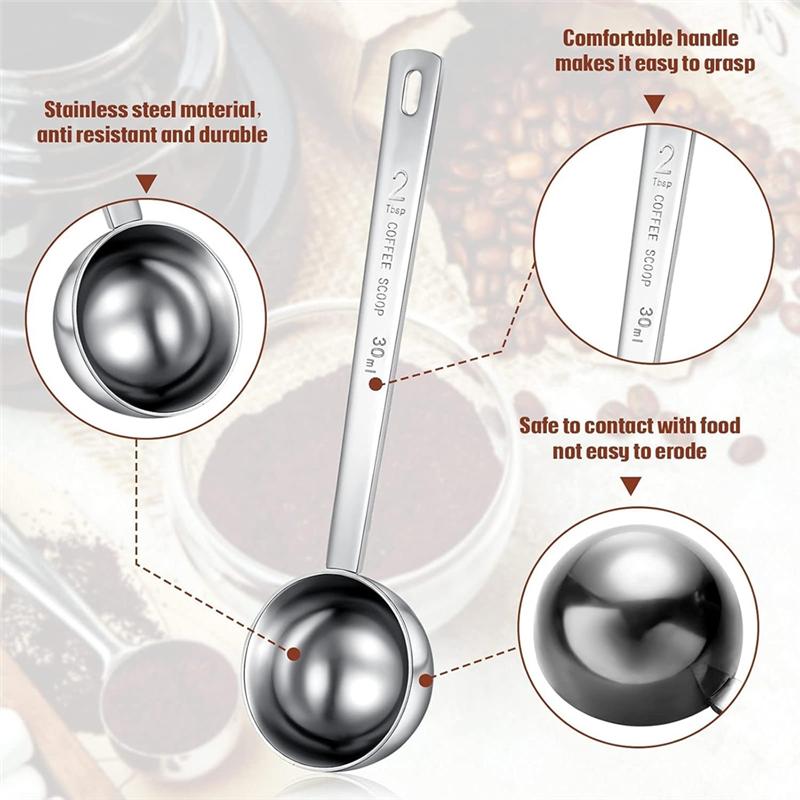 A84E-Stainless Steel For Coffee Milk Fruit Powder, Spice Jar 2 Tablespoon Scoop 8 Pieces 30 Ml Measuring Spoon With Long Handle