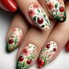 Wearable Pastoral Fake Nails with Ladybug and Flower Print, Removable Nail Art Tips for Spring/Summer