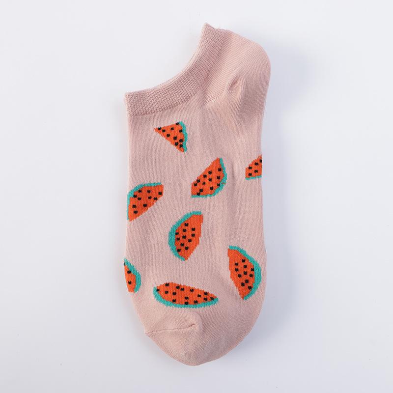1/6 Pairs Women Cartoon Fruit Printed Cotton Boat Socks Spring Summer Sweat Absorbing Breathable Soft Comfortable Ankle Socks
