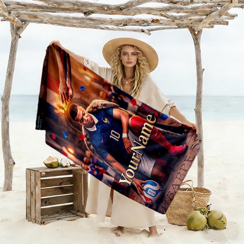Asciugamano da Spiaggia Personalizzato con Testo Mbappé Microfibra Super Morbida Tessuto Asciugatura Rapida Ideale per Viaggi Esterni Piscina Surf Campeggio Escursionismo Palestra Regalo Vacanza