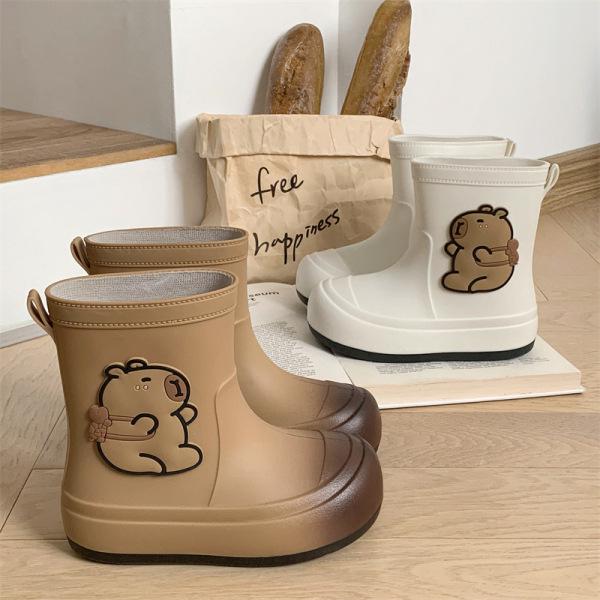 Capybara-Print Damen-Regenstiefel, knöchelhoch, rutschfest, wasserdicht