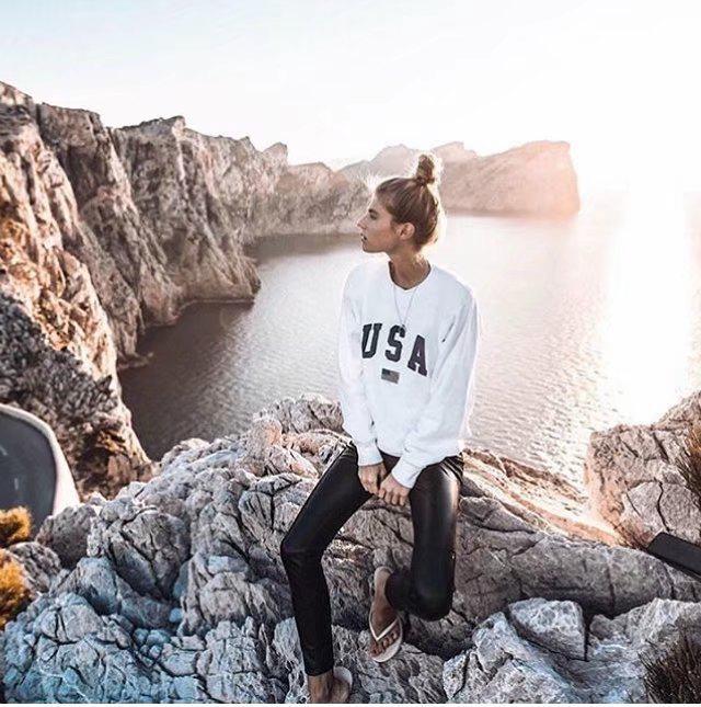 USA Flag Print Plus Size Women's Round Neck Long Sleeve Hoodie - Autumn/Winter Style