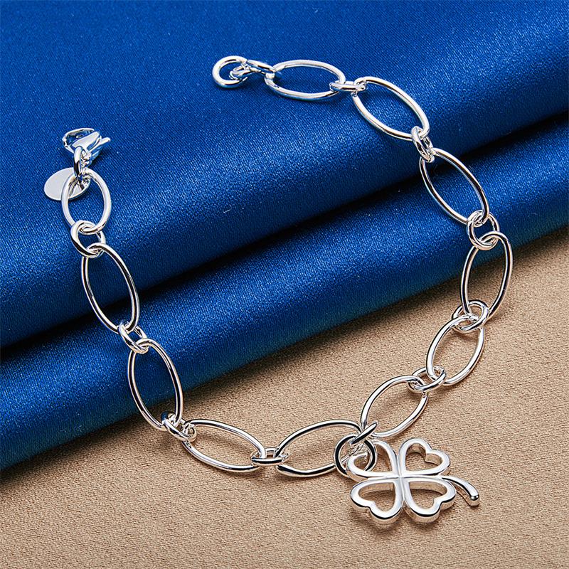 925 Sterling Silver 8-inch Exquisite Clover Bracelet for Women's Parties, Fashionable Weddings, Jewelry Accessories