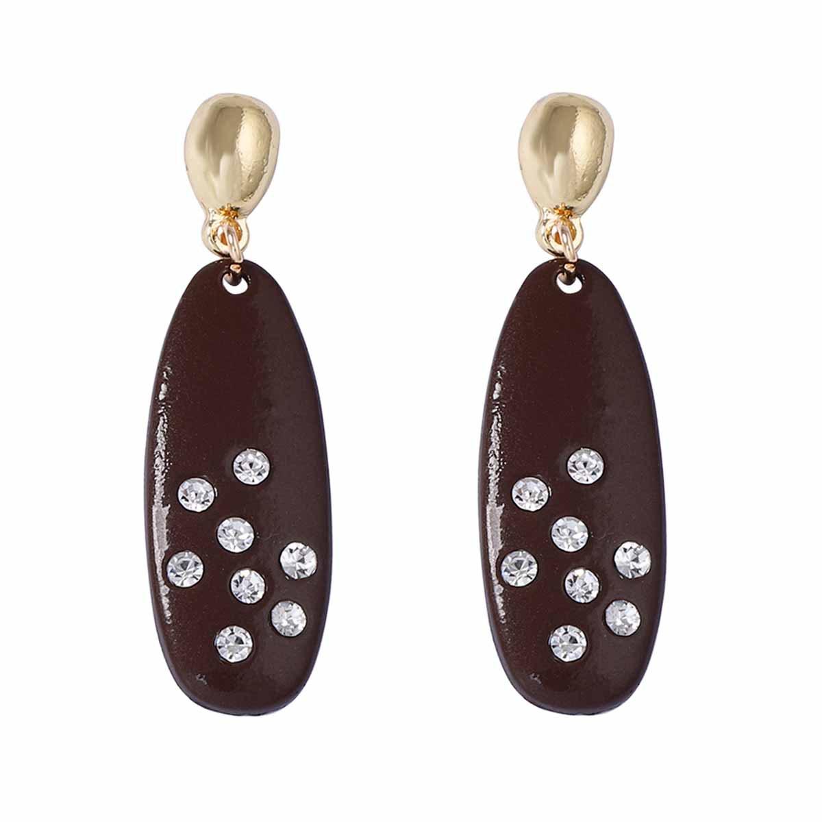 DIGADAGU Alloy Rhinestone Geometric Earrings New Simple Retro Earrings Women Party Zircon Accessories ZAA коричневый