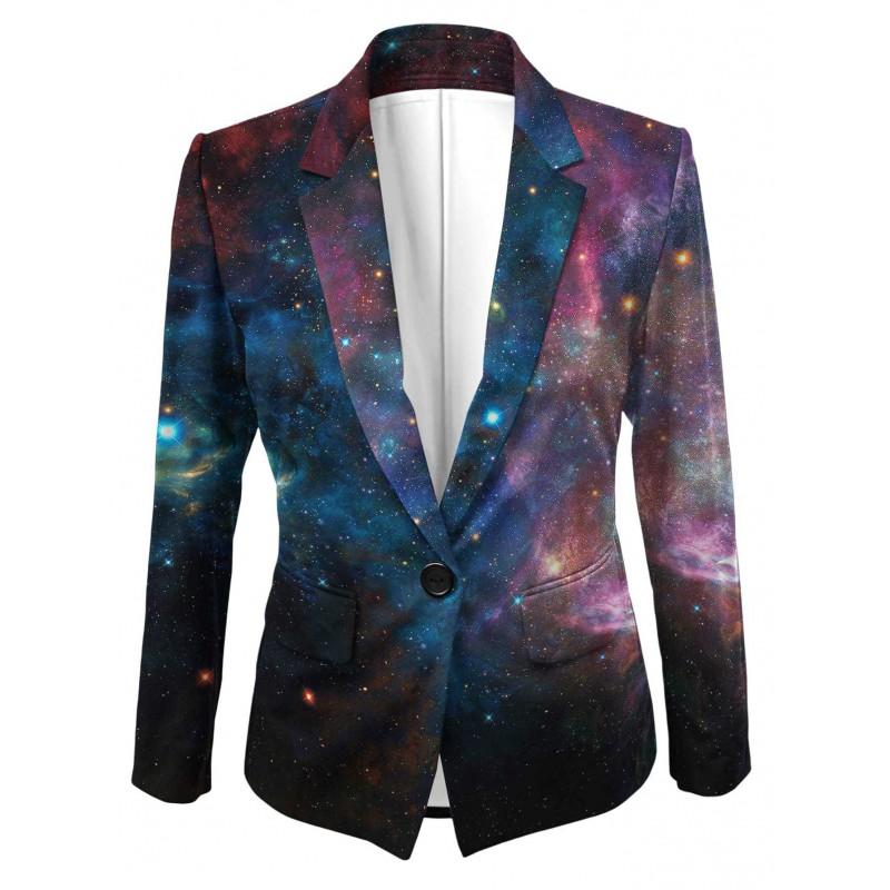 Womens Gradient Starry Sky Print Blazer Slim Fit Business Casual Jacket With Notched Lapel Single Button