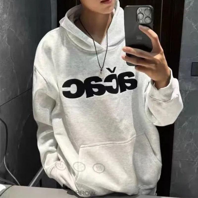 

Letter Printed Hooded Sweatshirt Men In Autumn Winter New Style Plus Velvet Thickened National Trend Simple Loose Top S серый