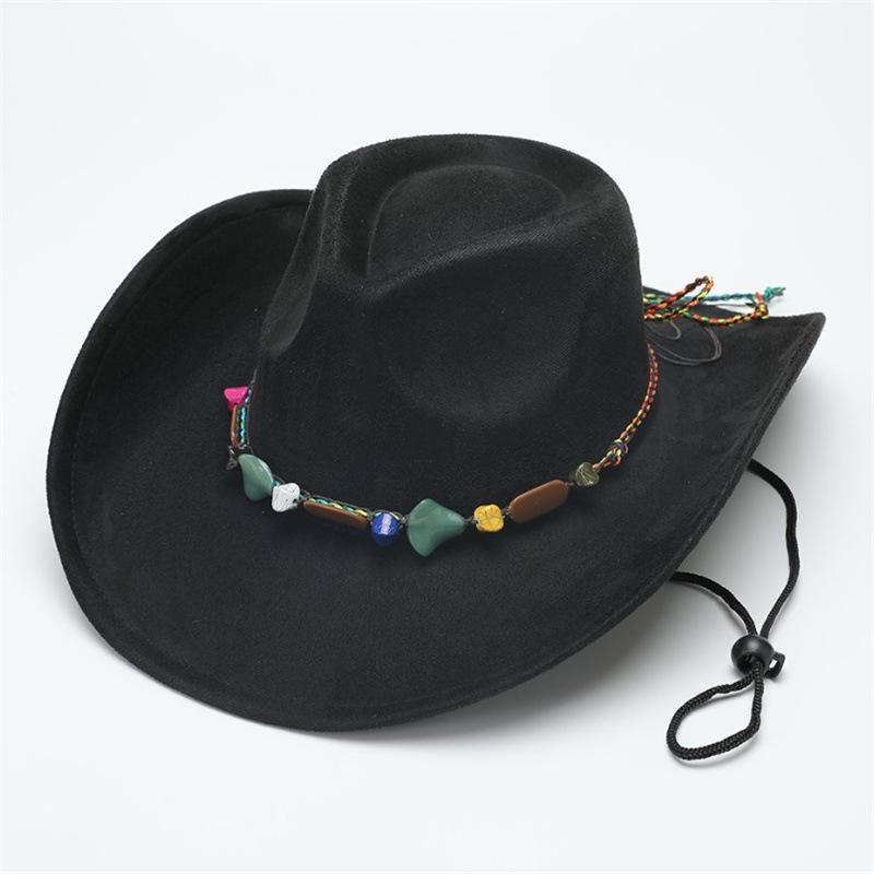 New Western Cowboy Top Hat Rolled Edge Retro Riding Hat Men's and Women's Deerskin Fleece Felt Hat Jazz Hat Sun Hat