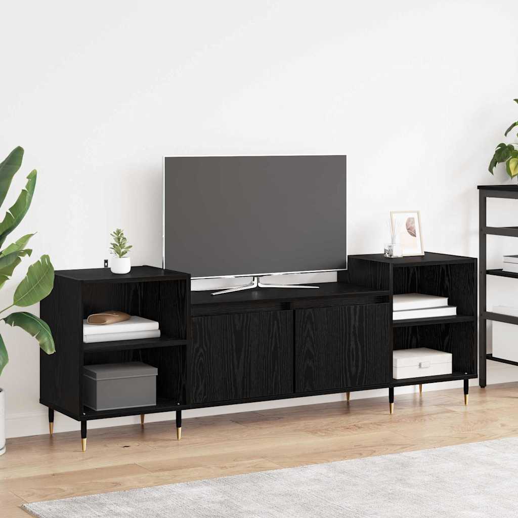TV Stand Black Oak Effect 160 x 35 x 55 cm Particleboard
