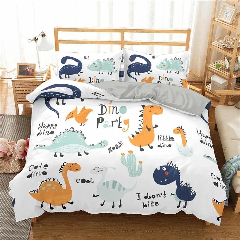 Cute Cartoon Dinosaur Duvet Cover For Boy Girl 2/3Pcs Kawaii Animal Dinosaur Print Bedding Set Twin Queen Microfiber Quilt Cover