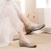 Johnature Retro Ethnic Style Height Increasing Shoes Genuine Leather Handmade Round Toe Wedges Shoes
