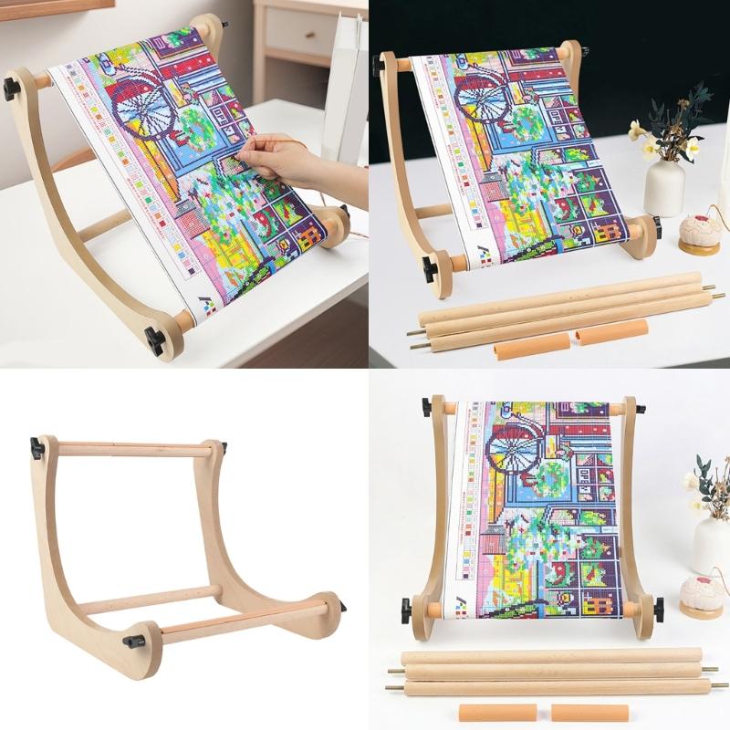 Portable Wood Embroidery Stand With Adjustment Natural Wood Sewing Frame For Home Or Travel Use