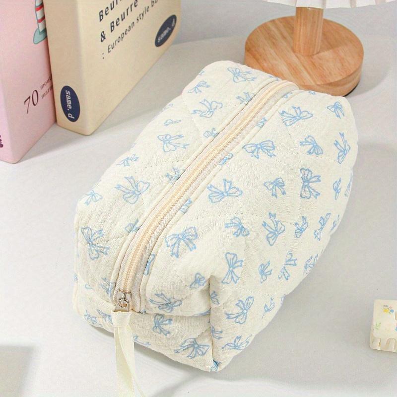 Cute Bow Make Up Bag Cute Bow Knot Pattern Toiletries Bag Travel Make Organizer Zipper Pouch, Quilted Cosmetics Bag, Stylish Foldable Commuter