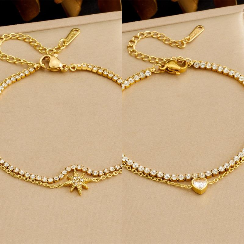 Gold Plated Layered Cubic Zirconia Heart Bracelet Dainty Tennis Chain Jewelry