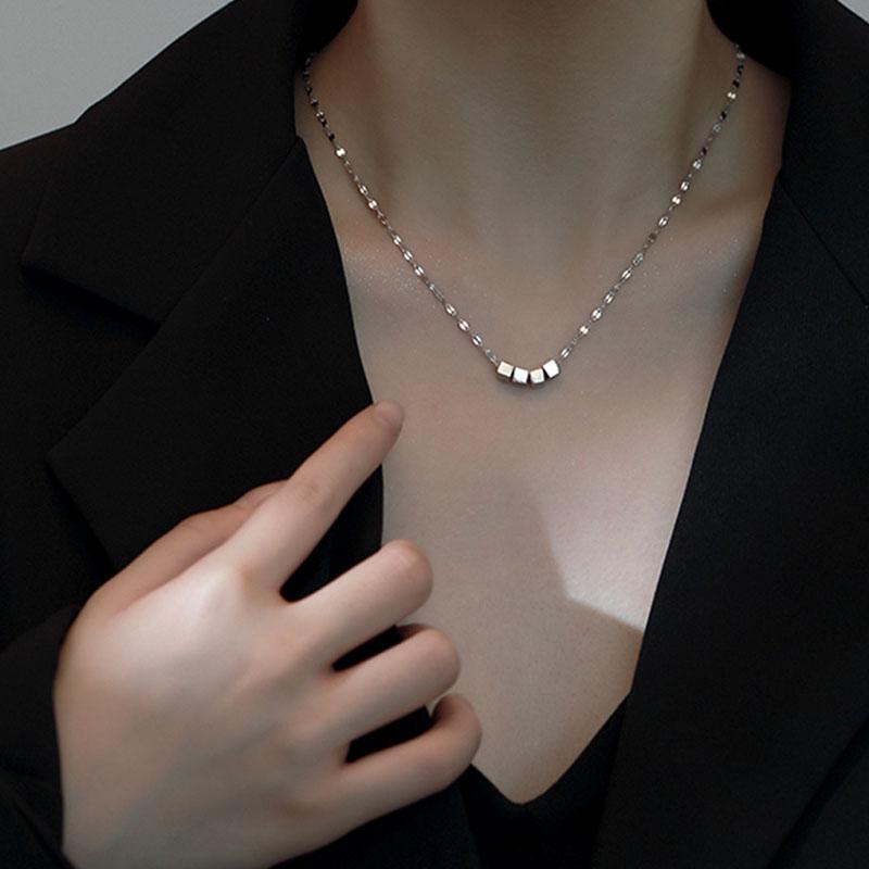 ANENJERY Square Tube Chain Necklace for Women Simple Shiny Geometric Choker Party Jewelry