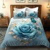 Blue Rose And Butterfly Print Duvet Cover Set Comfortable Bedroom Bedding Gift for Valentine's Day Christmas Easter Birthday