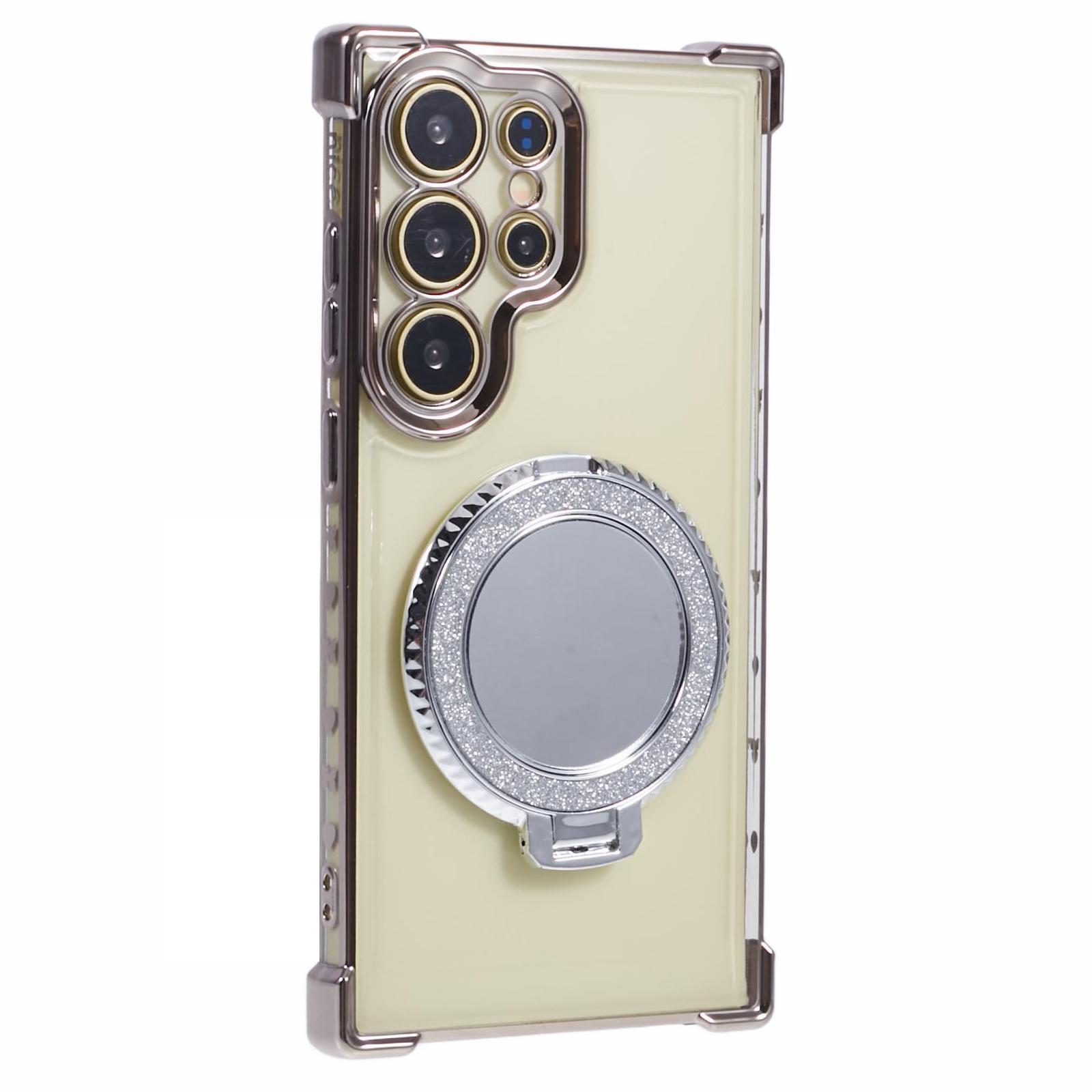 

For Samsung Galaxy S24 Ultra Case Electroplating TPU Cover with Kickstand Mirror Grey