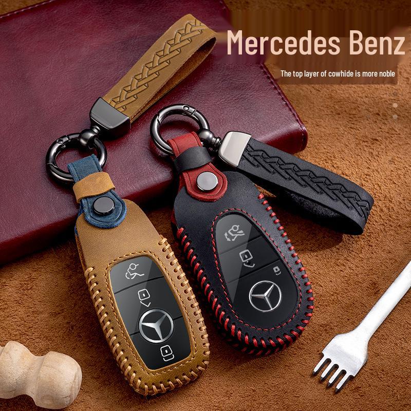 Genuine Leather Key Bag Set for Mercedes-Benz S-Class C200L, New C-Class, E-Class E300L, and GLK300