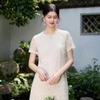 Sancai New Chinese Style Lace Embroidered Faux Two-Piece Long Dress