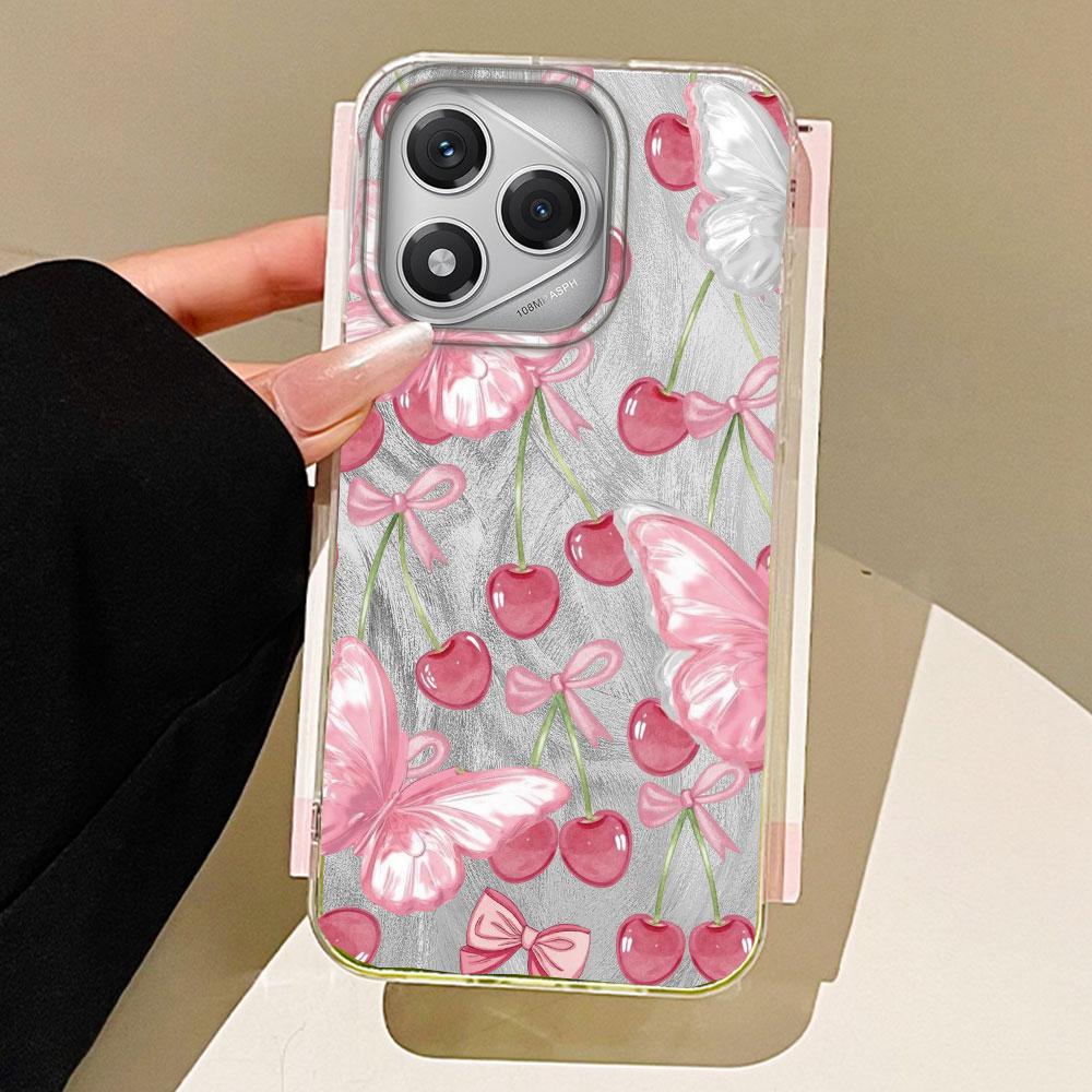 

Pink Fruit Cherry Butterfly Feather Texture Phone Case for Honor 400 200 Smart Pro Magic7 6 5 Lite X9a X9c X8b X8a X8c X7c Cover Honor X9a 5G білий